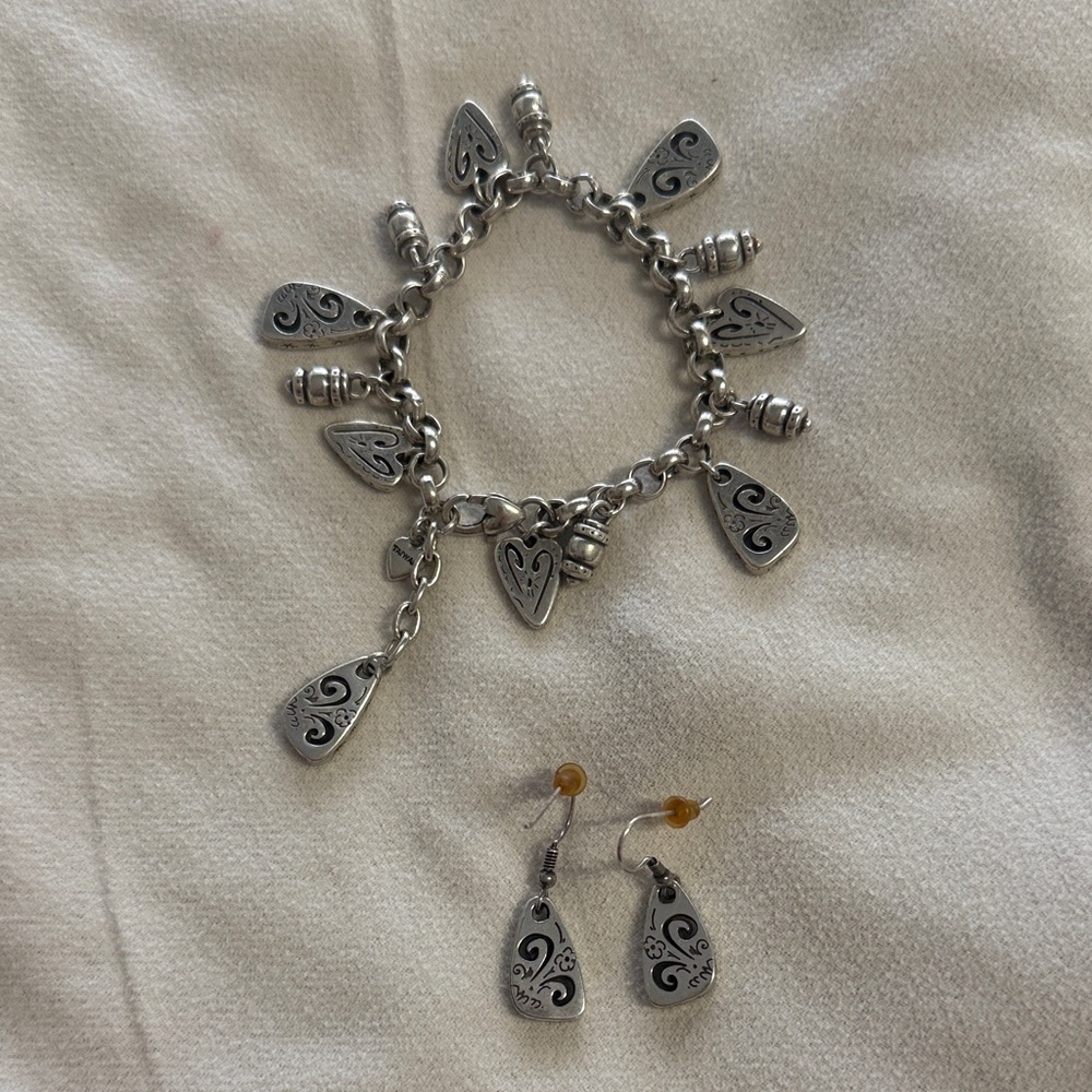 Brighton Silver Charm Bracelet and Dangle Earrings Set